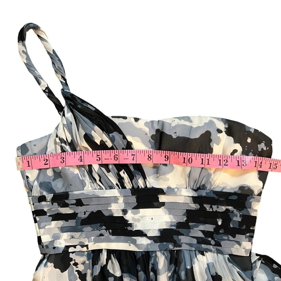 BCBG 100% Silk Shell Camo One Shoulder Evening Prom Full Length Dress, Size 0 - Picture 4 of 11